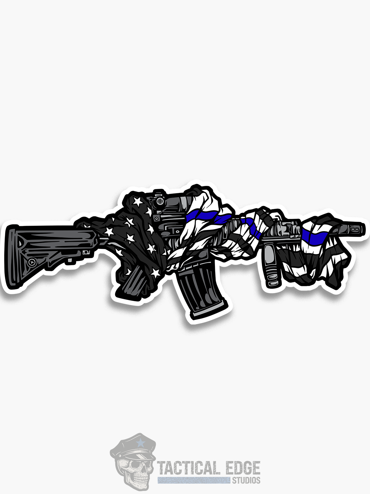 Thin Blue Line Flag Wrapped Rifle Sticker