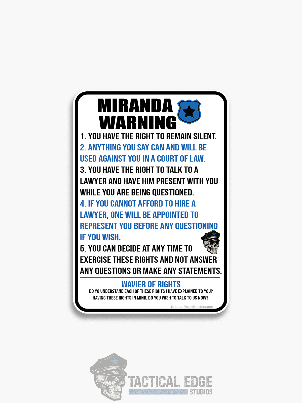 Miranda Warning Cheat Sheet Sticker